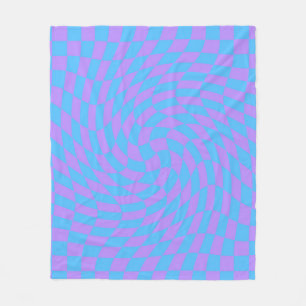 Warped Pale-Blue and Lavender Chequered Fleece Blanket