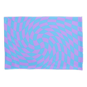 Warped Pale-Blue and Lavender Chequered   Pillowcase