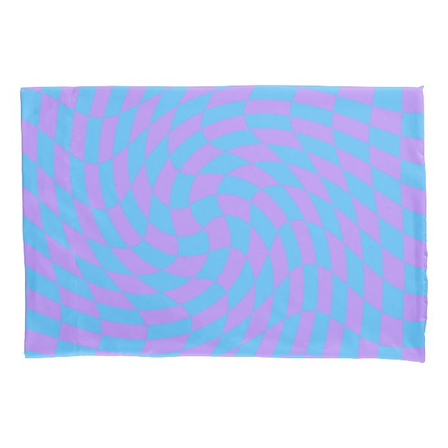 Warped Pale-Blue and Lavender Chequered   Pillowcase (Front)