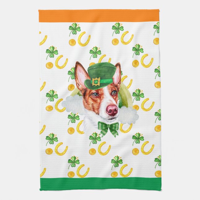Warren Dog Holiday Home Decor St Patricks Day Tea Towel (Vertical)