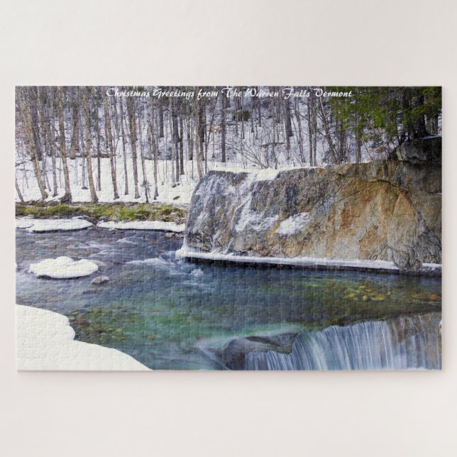 Warren Falls Vermont.Christmas Greetings Jigsaw Puzzle (Horizontal)