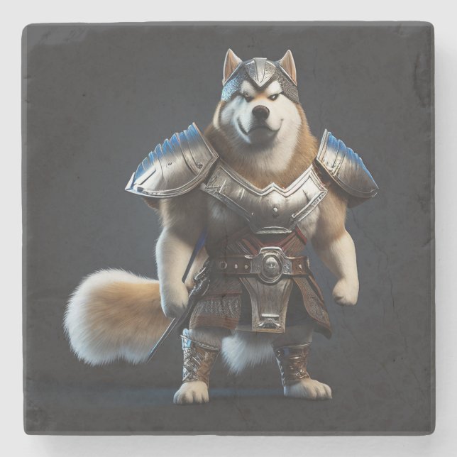 Warrior Alaskan Malamute Dog, Military Alaskan Dog Stone Coaster (Front)