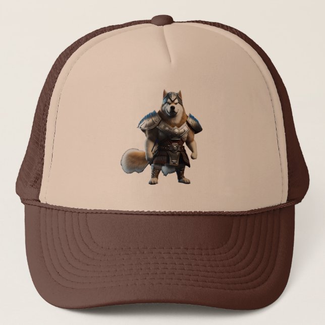 Warrior Alaskan Malamute Dog, Military Alaskan Dog Trucker Hat (Front)