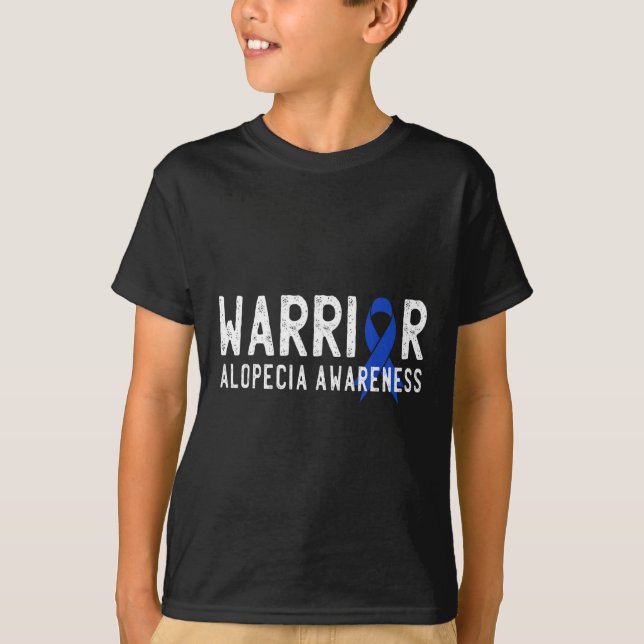 Warrior Alopecia Awareness Blue AA Ribbon Support  T-Shirt (Front)