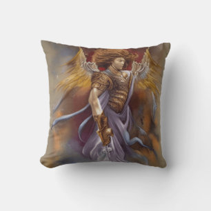 Warrior Angel Of Protection In Watercolor Lavender Cushion