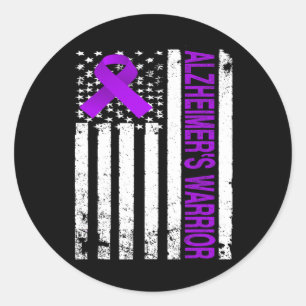 Warrior Awareness - Usa Flag Purple Ribbon Classic Round Sticker
