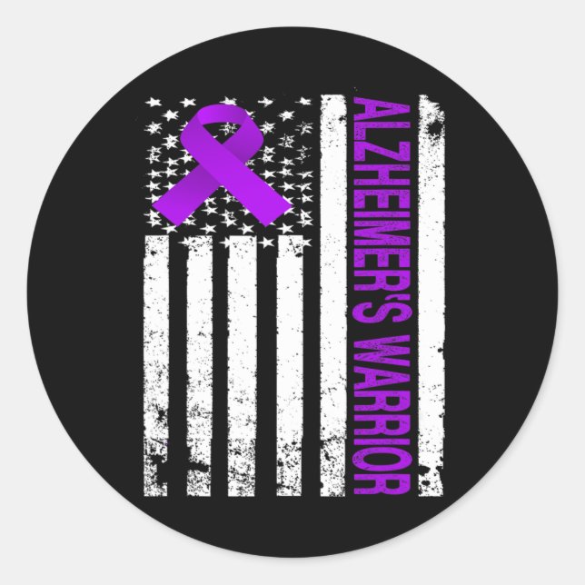 Warrior Awareness - Usa Flag Purple Ribbon  Classic Round Sticker (Front)