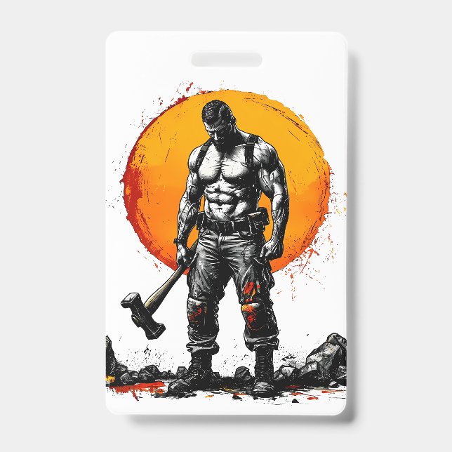 warrior barbarian mediaeval fantasy hummer Badge ID Badge (Front)