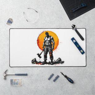 warrior barbarian mediaeval fantasy hummer Desk Ma Desk Mat