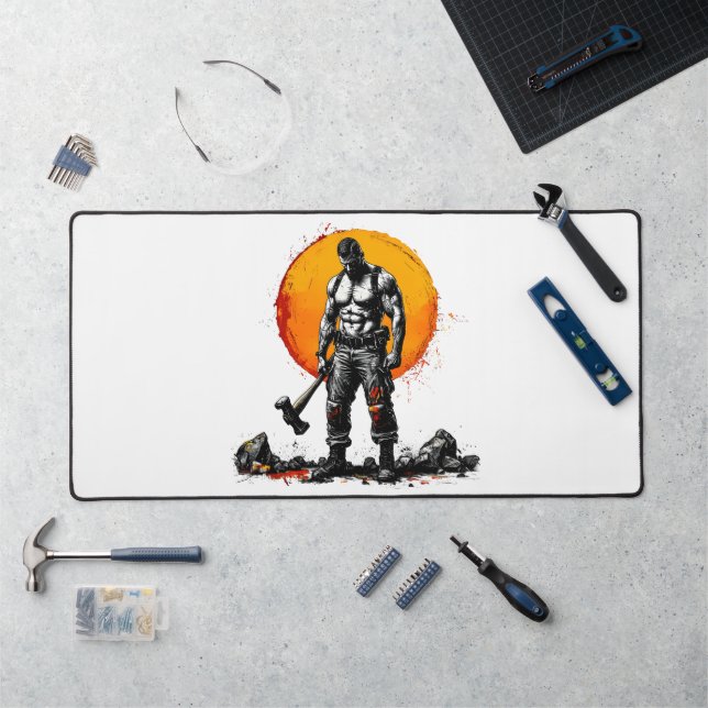 warrior barbarian mediaeval fantasy hummer Desk Ma Desk Mat (Workstation)