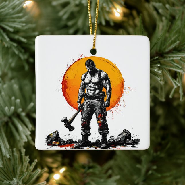 warrior barbarian mediaeval fantasy hummer Ornamen Ceramic Ornament (Tree)