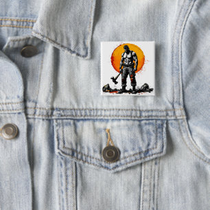 warrior barbarian mediaeval fantasy hummer strengt 15 cm square badge