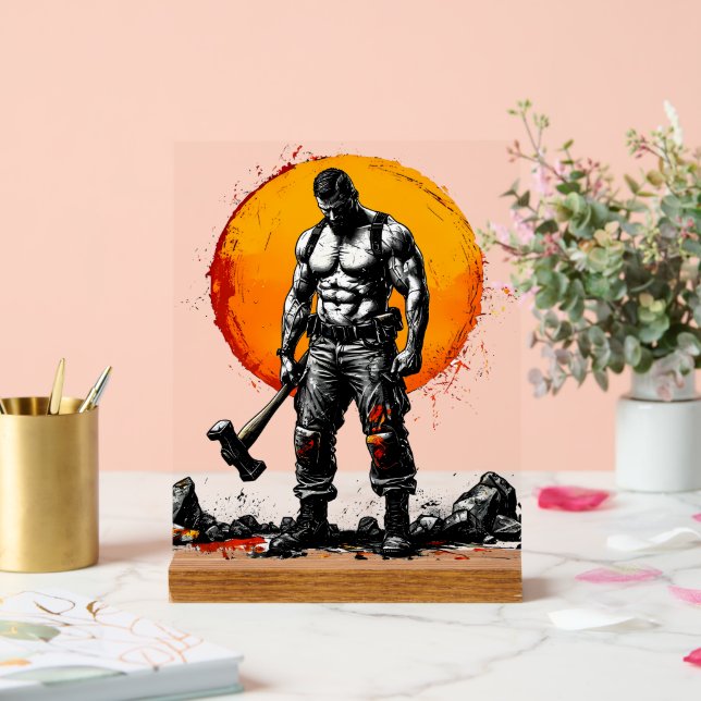 warrior barbarian mediaeval fantasy hummer strengt acrylic sign (Wedding)