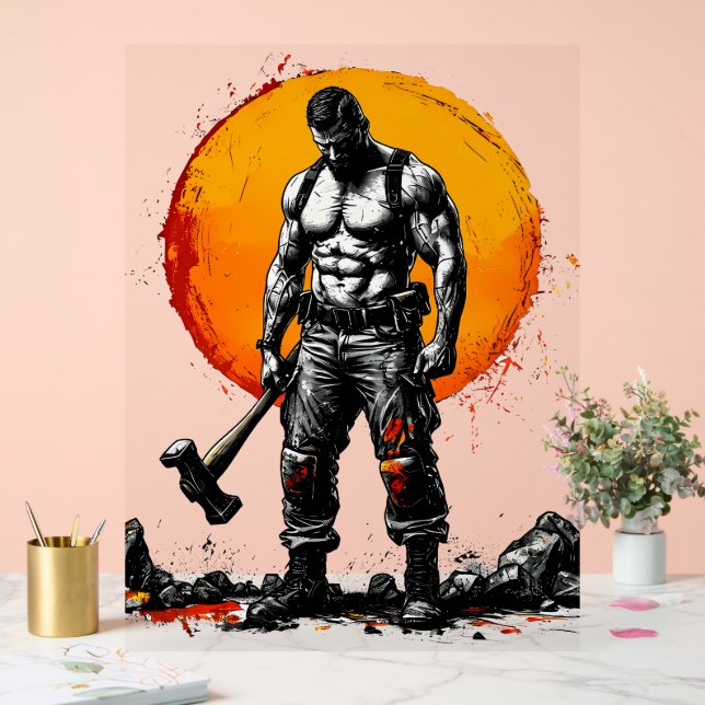 warrior barbarian mediaeval fantasy hummer strengt acrylic sign (Wedding)