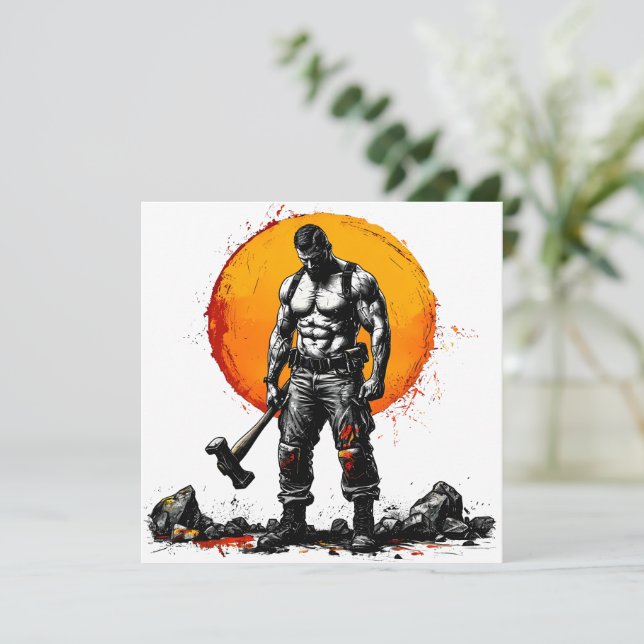 warrior barbarian mediaeval fantasy hummer strengt card (Standing Front)