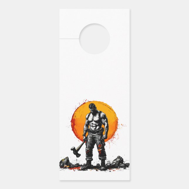 warrior barbarian mediaeval fantasy hummer strengt door hanger (Front)