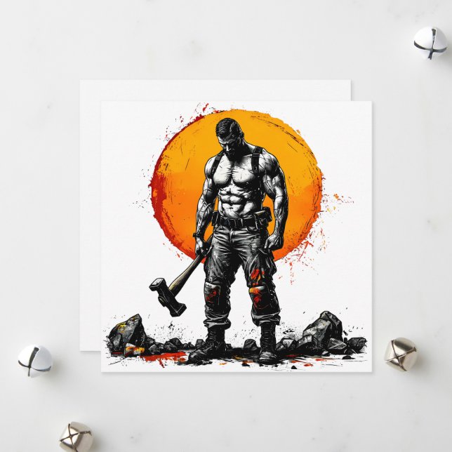 warrior barbarian mediaeval fantasy hummer strengt holiday card (Front/Back In Situ)