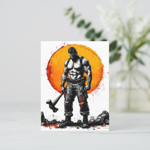 warrior barbarian mediaeval fantasy hummer strengt invitation postcard