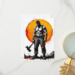 warrior barbarian mediaeval fantasy hummer strengt thank you card