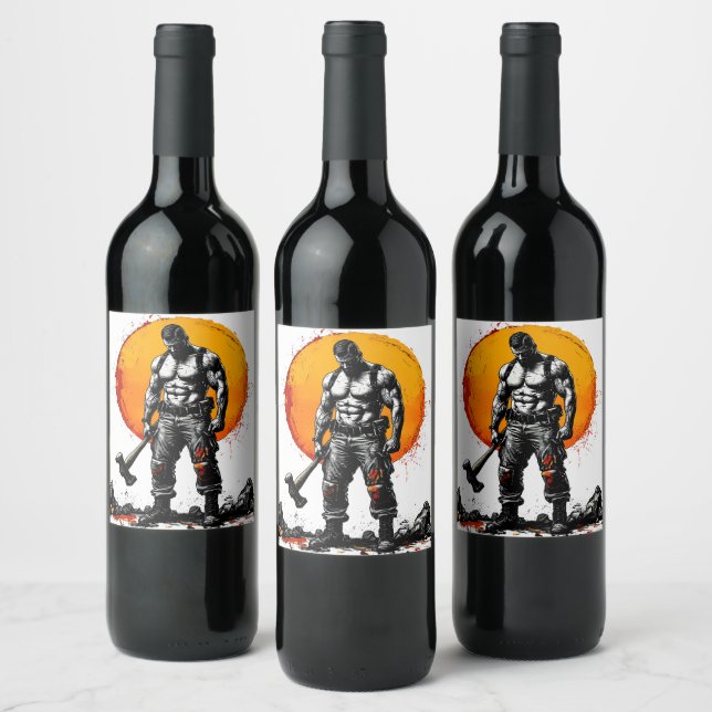warrior barbarian mediaeval fantasy hummer strengt wine label (Bottles)