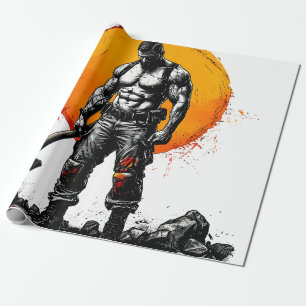 warrior barbarian mediaeval fantasy hummer strengt wrapping paper