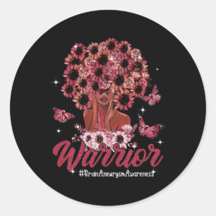 Warrior Black Women Sunflower Hair Brain Aneurysm Classic Round Sticker