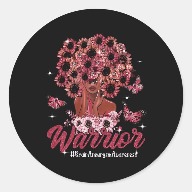 Warrior Black Women Sunflower Hair Brain Aneurysm  Classic Round Sticker (Front)