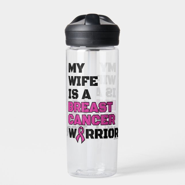 Warrior/Block/Wife...Breast Cancer Water Bottle (Front)