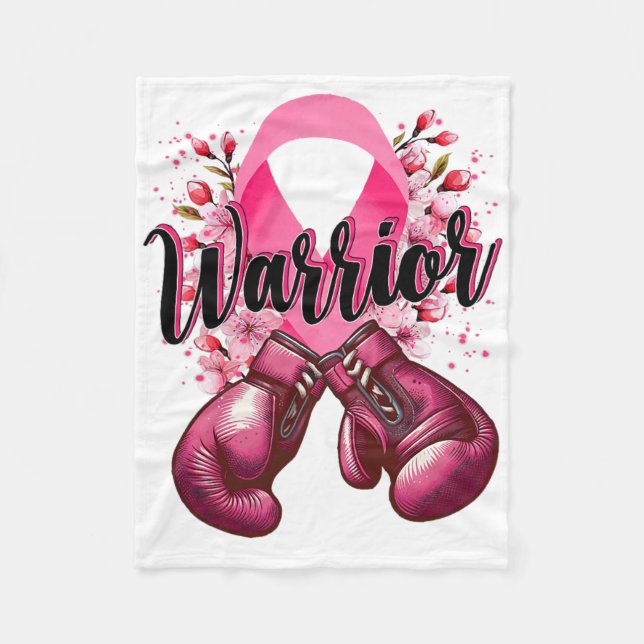 Warrior Boxing Gloves Pink Ribbon Breast Cancer Aw Fleece Blanket (Front)