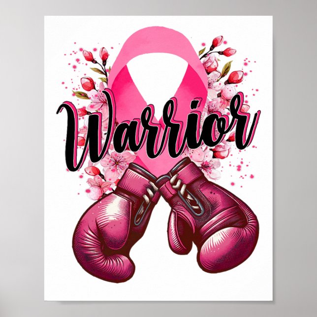 Warrior Boxing Gloves Pink Ribbon Breast Cancer Aw Poster (Front)