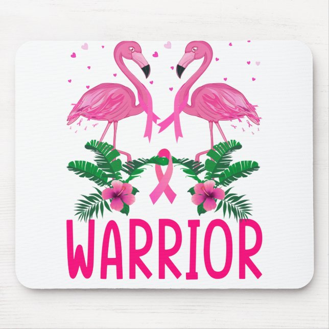 Warrior Breast Cancer Awareness Flamingo T-Shirt Mouse Mat (Front)