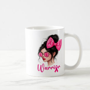 Warrior Breast Cancer Awareness Pink Messy Bun Gir Coffee Mug