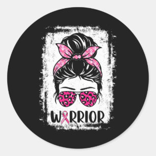 Warrior Breast Cancer Awareness Pink Ribbons Messy Classic Round Sticker