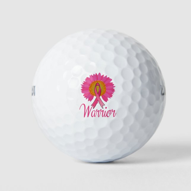 Warrior Breast Cancer Awareness Sunflower T-Shirt. Golf Balls (Front)