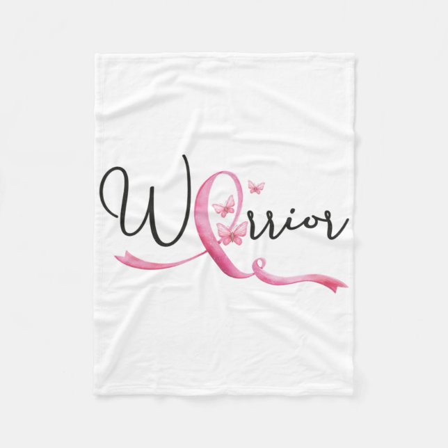 Warrior Breast Cancer Month Butterflies Pink Ribbo Fleece Blanket (Front)