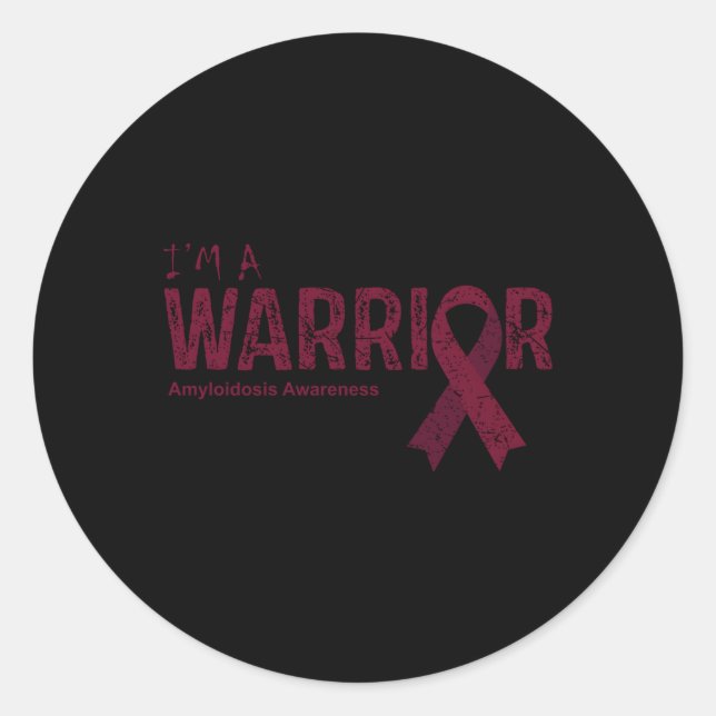 Warrior Burgundy Ribbon Amyloidosis Awareness Classic Round Sticker (Front)