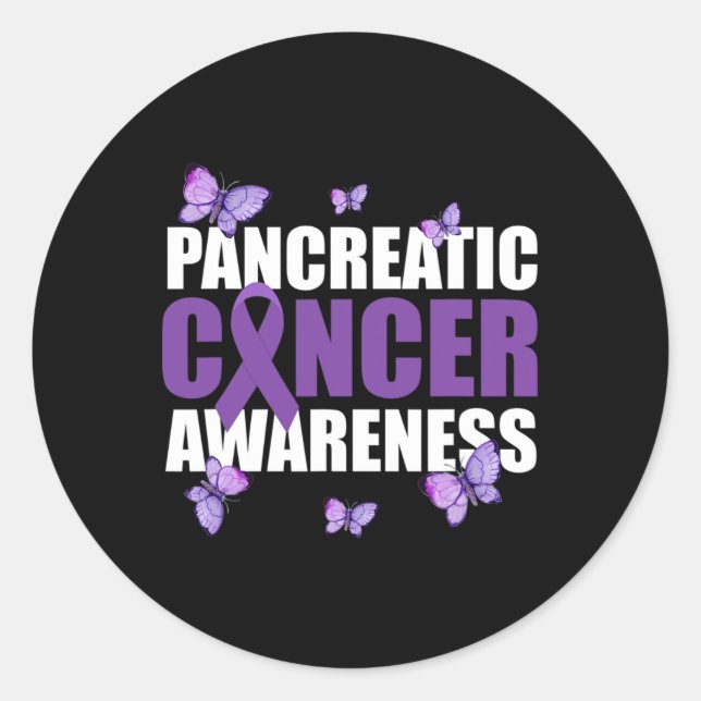Warrior Butterfly Purple Ribbon Pancreatic Cancer  Classic Round Sticker (Front)