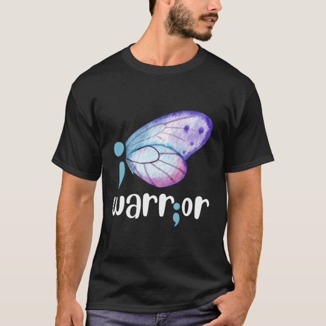 Warrior Butterfly Semicolon Tal Health Awareness T-Shirt (Front)