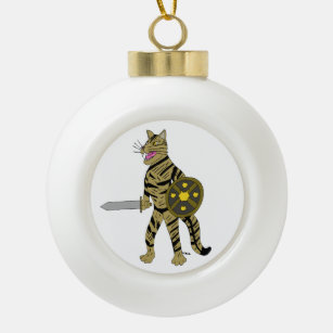Warrior Cat   Ceramic Ball Christmas Ornament