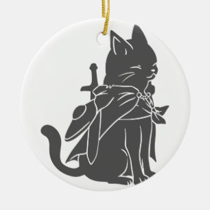 Warrior cat silhouette - Choose background color Ceramic Tree Decoration