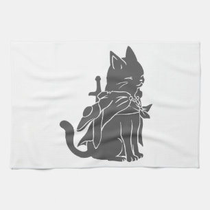 Warrior cat silhouette - Choose background color Tea Towel