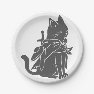 Warrior cat silhouette - Choose background colour Paper Plate