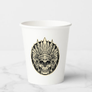 Warrior Chief Skull Graphic Art Paper Cups