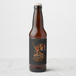 Warrior Dad Lion American Flag Guitar Beer Bottle Label