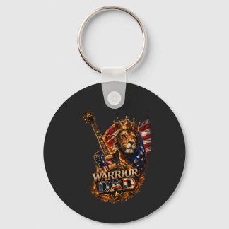 Warrior Dad Lion American Flag Guitar  Key Ring