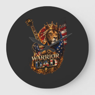 Warrior Dad Lion American Flag Guitar  Large Clock