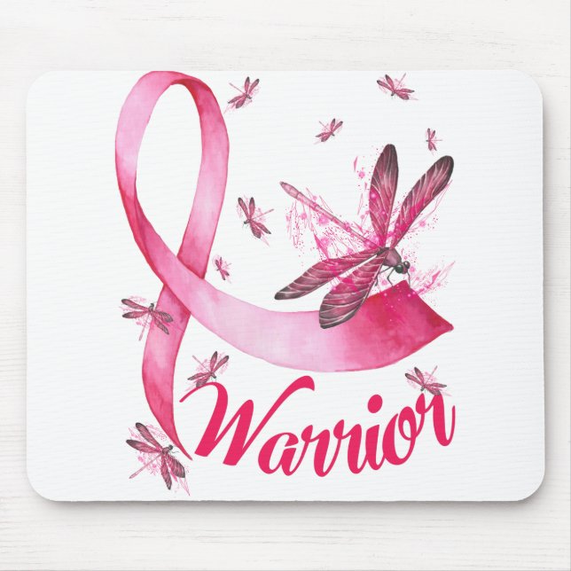 Warrior Dragonfly Breast Cancer Awareness T-Shirt. Mouse Mat (Front)