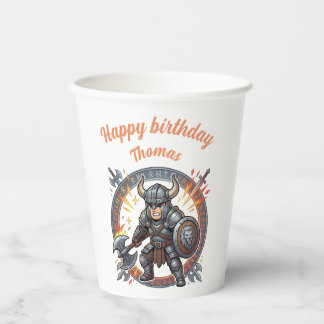 Warrior Fighter Knight Anime Chibi Gamer Birthday Paper Cups