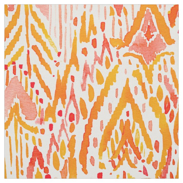 WARRIOR FIRE Boho Chic Ikat Tribal Watercolor Fabric (Swatch)