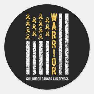 Warrior Gold Ribbon Childhood Cancer Awareness Classic Round Sticker